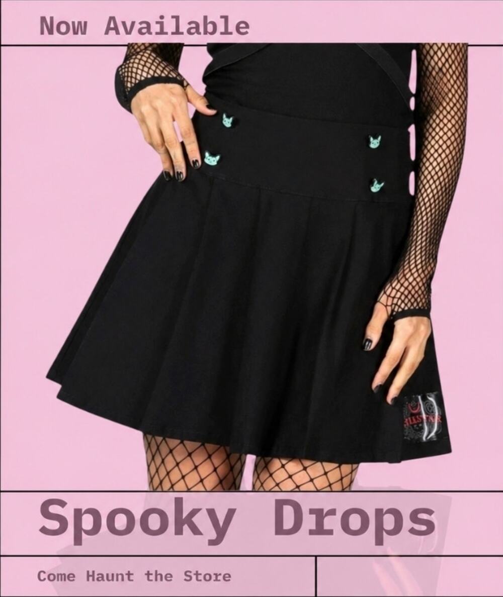 Killstar Black Lil Vampurr Vampire Cat Pleated Mini Skirt XS NWT